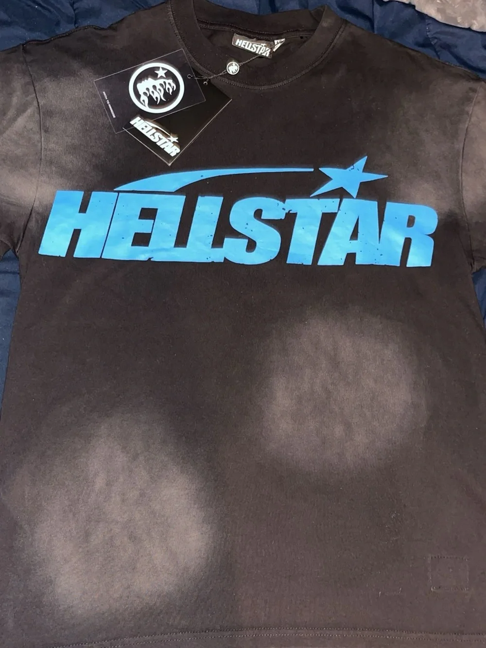 Hellstar Men's Black Short Sleeve Logo Tee with Blue Graphic